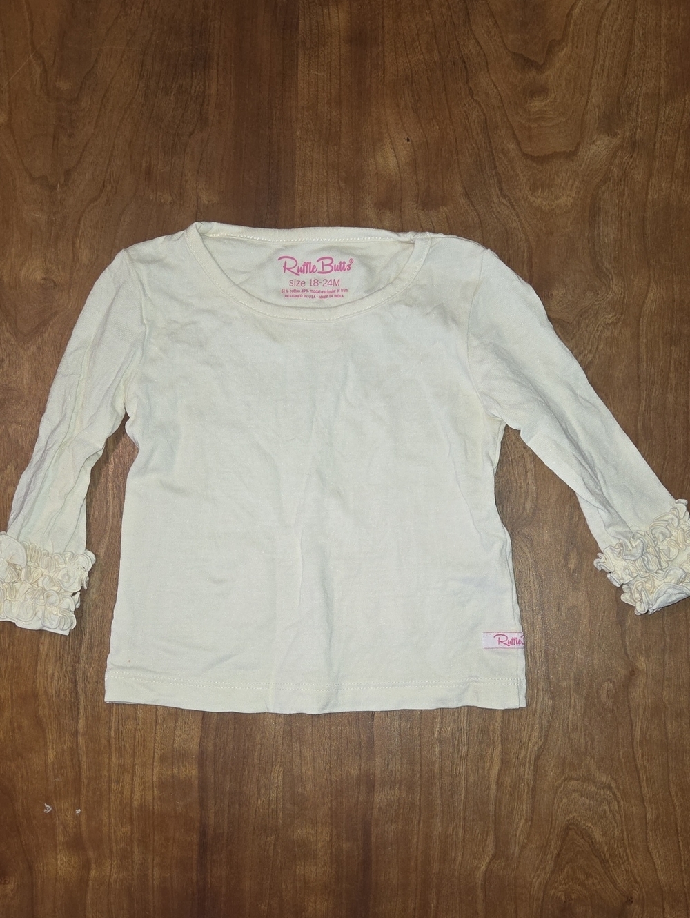 Ruffle Butts Cream Ruffle-Cuff Long Sleeve Top